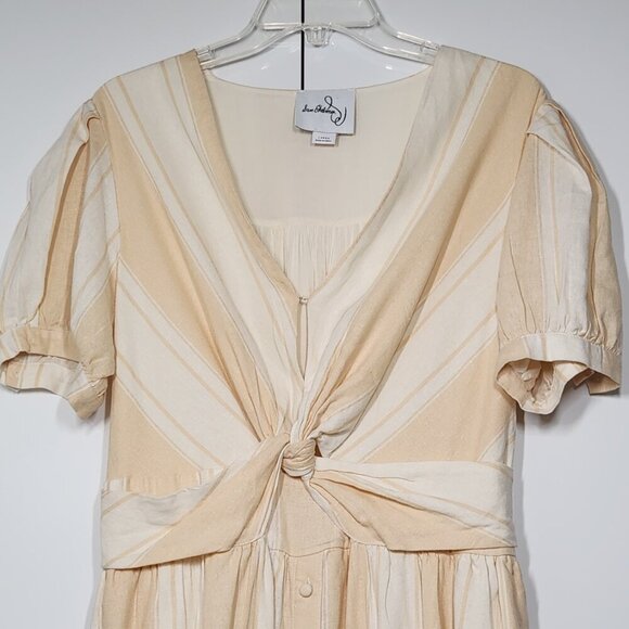 Sam Edelman Christy Twist Front Midi Striped Dress Women's Size L Beige - Picture 4 of 8